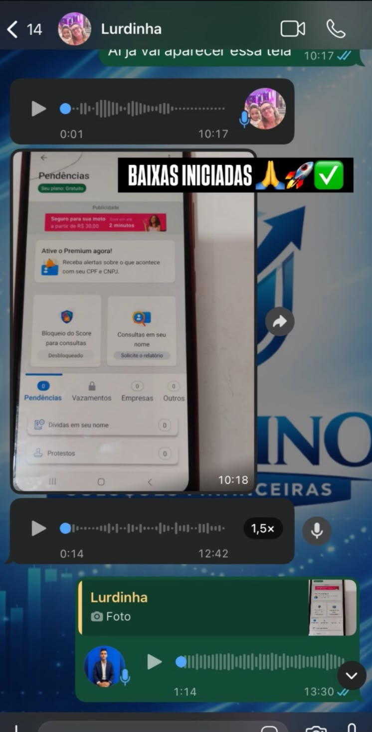 Conversa enviada por cliente sobre baixas iniciadas